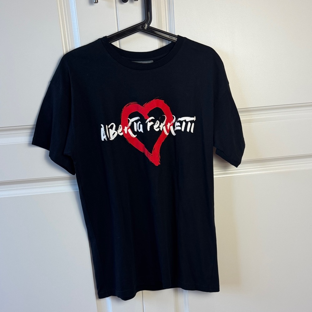 Alberta Ferretti Black Tee with Red Heart Graphic